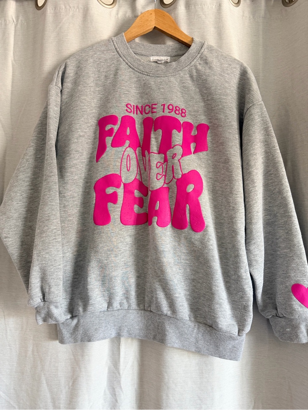 Faith Over Fear Grey Sweatshirt with Hot Pink Graphic
